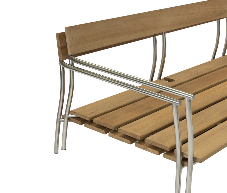 Canapé 3 places en teck et inox poli