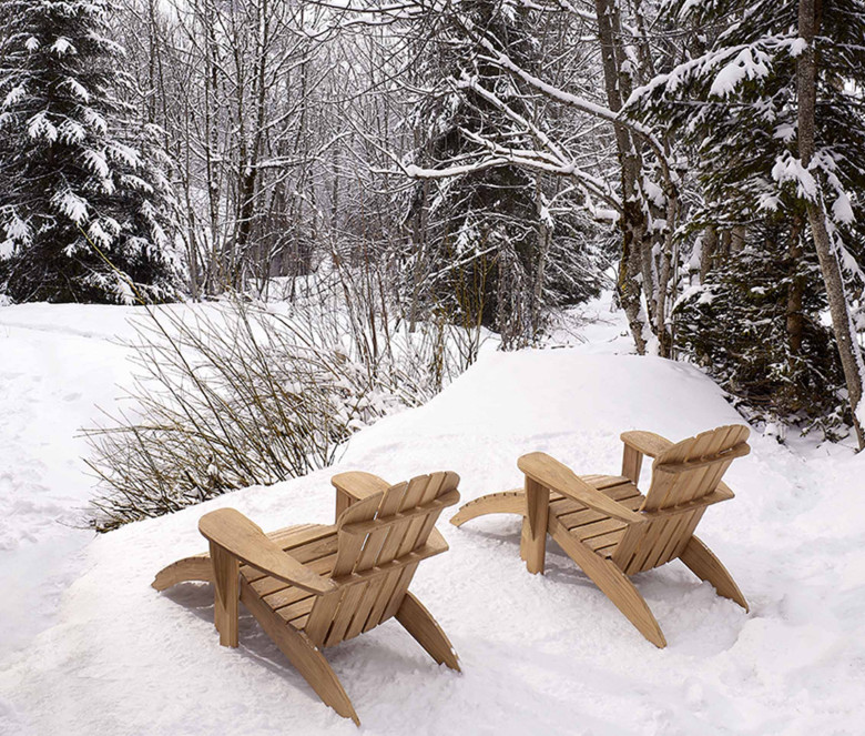 Teak armchair and footrest