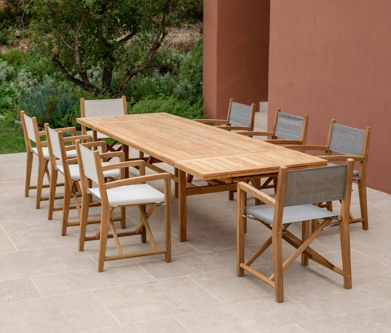 Teak folding table with extensions