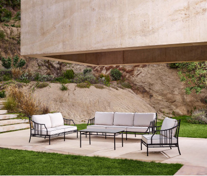 Rectangular coffee table Bamboo - grey marble top