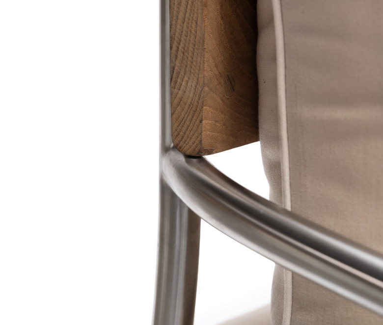 Canapé 3 places empilable en teck et inox poli