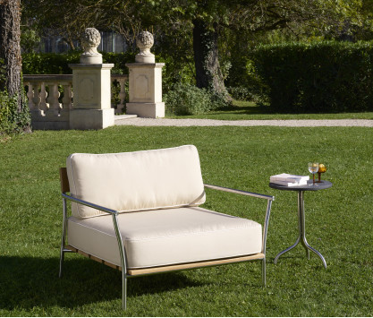 Table d'appoint en inox poli et plateau en granit