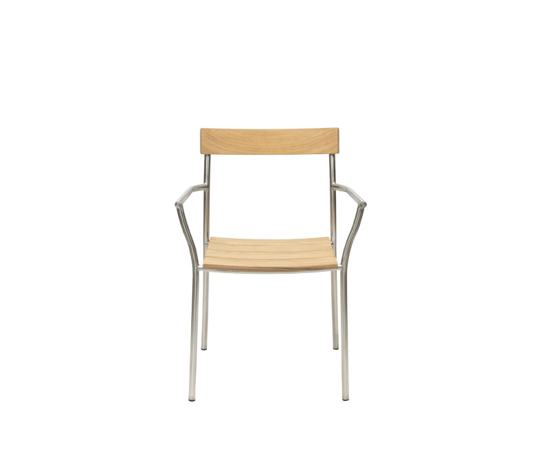 Fauteuil empilable en teck et inox poli