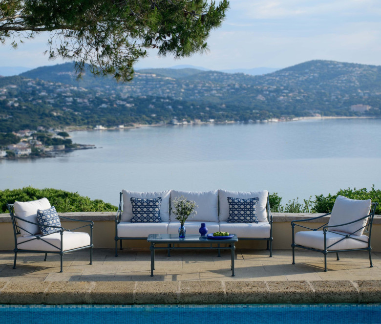 Salon de jardin en aluminium bleu - 5 places