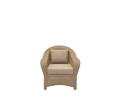 Fauteuil bas en résine tressée et son repose-pieds