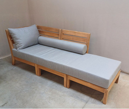 Méridienne en teck Exeter Coussins Gris Natté - MODELE EXPO