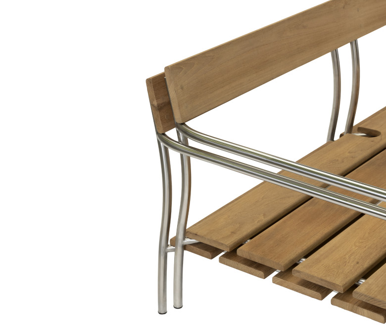 Canapé 2 places empilable en teck et inox poli