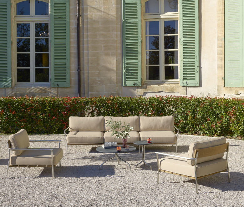 Table d'appoint en inox poli et plateau en granit