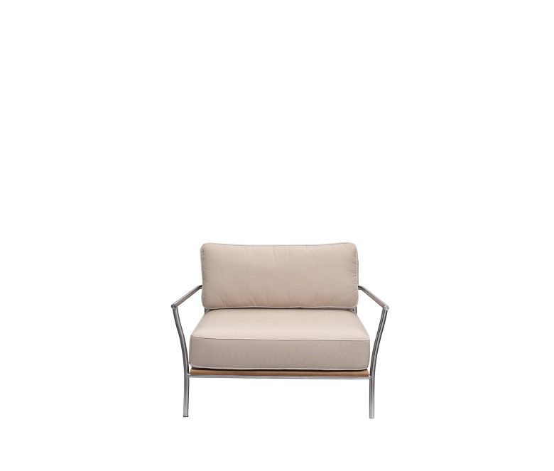 Fauteuil bas empilable en teck et inox poli