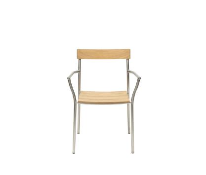 Poltroncina impilabile in teak e acciaio inox lucidato